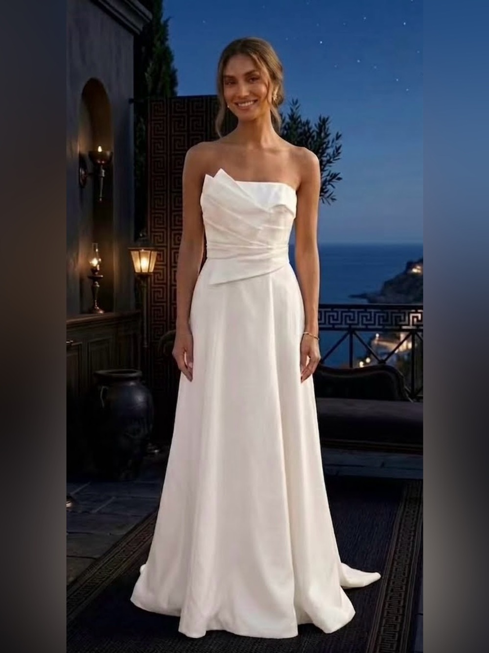 Laundry By Shelli Segal Strapless Alabaster Gown, Sz 8